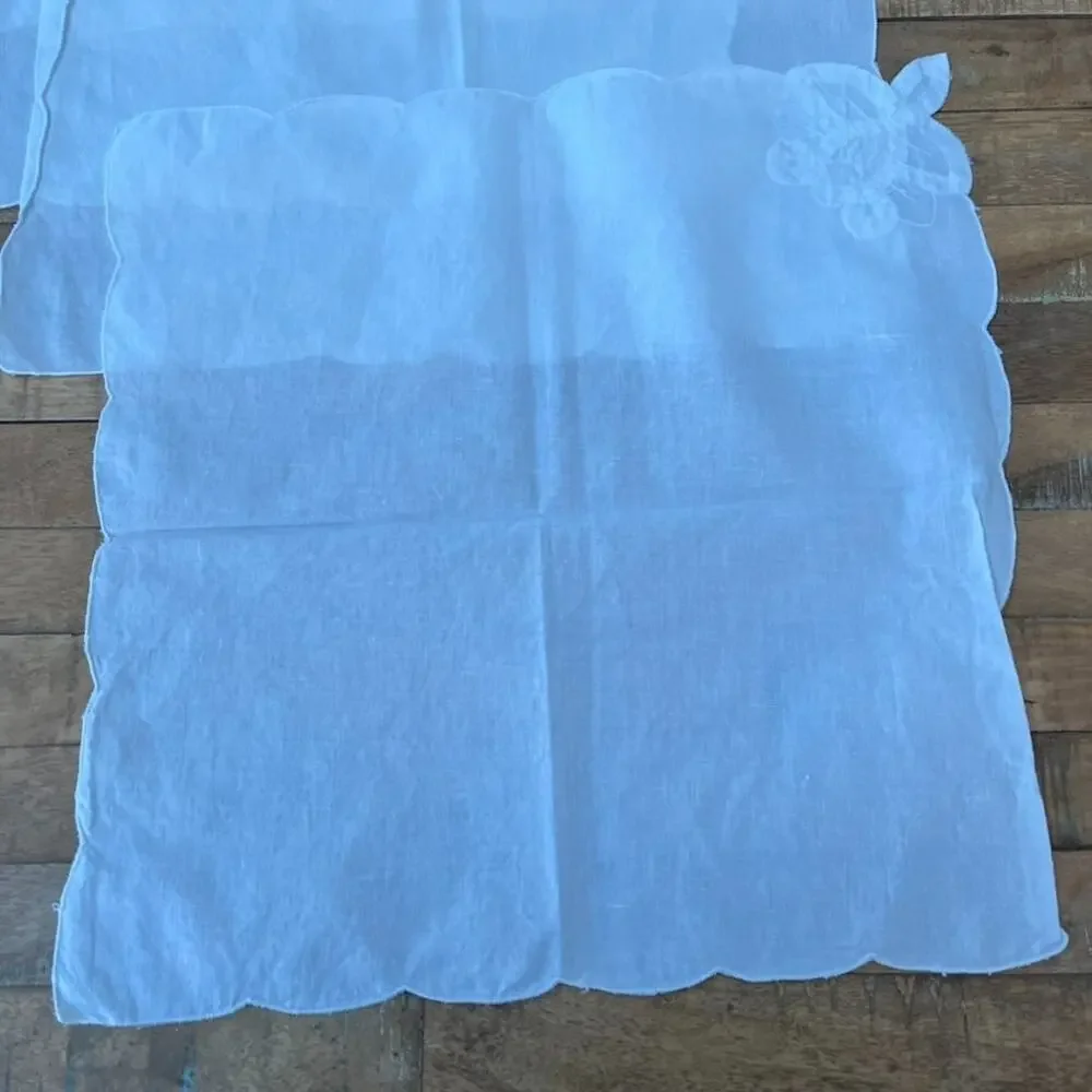 Handmade White Sheer Linen Napkins Floral Embroidery 16x16